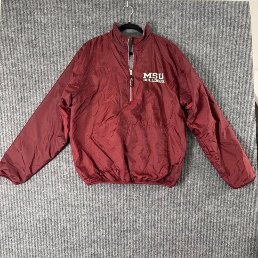 VTG Champion MSU Bulldogs Pullover Jacket Maroon Mens 90s Collegiate Windbreaker - Picture 2 of 8